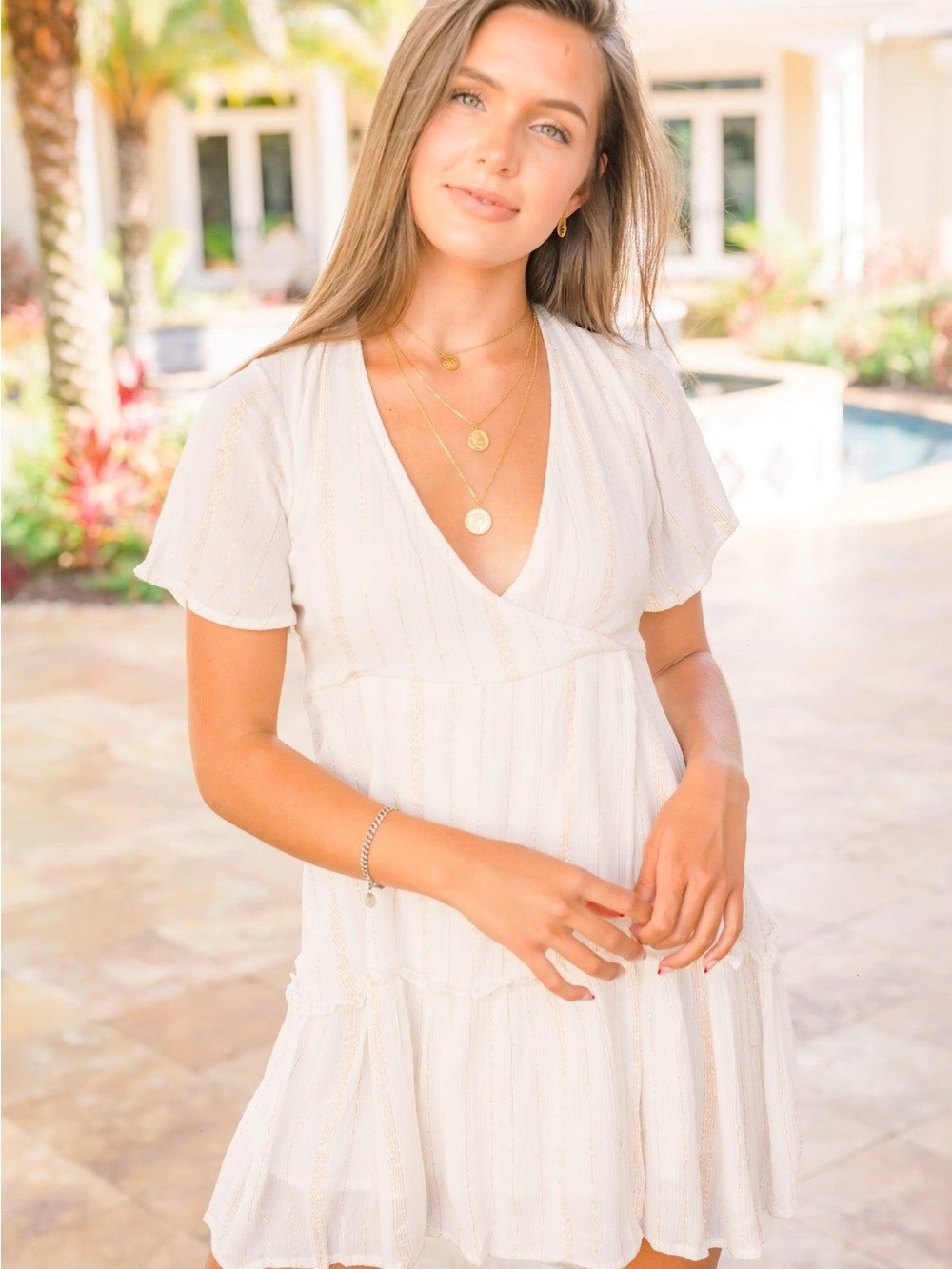 RAGA Cream Wrap Mini Dress with Gold Stripe Detail